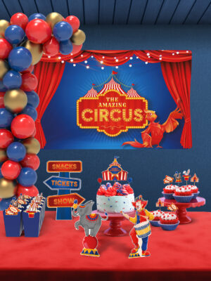 Sirk Temalı Erkek Çocuk Doğum Günü Süsü Parti Seti - Maxi