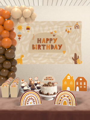Boho Natural Gökkuşağı Temalı Doğum Günü Süsü Parti Seti – Maxi