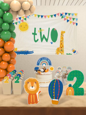 Boho Baby Multicolor Gökkuşağı Temalı 2 Yaş Erkek Bebek Doğum Günü Süsü Parti Seti - Maxi