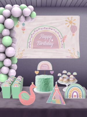 Boho Girl Gökkuşağı Temalı Kız Çocuk Doğum Günü Süsü Parti Seti – Maxi