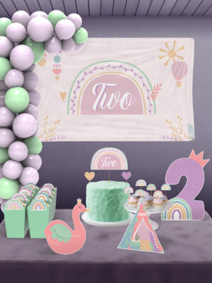 Boho Baby Girl Gökkuşağı Temalı 2 Yaş Kız Çocuk Doğum Günü Süsü Parti Seti – Maxi