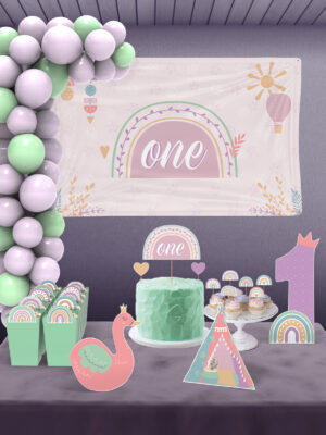 Boho Baby Girl Gökkuşağı Temalı 1 Yaş Kız Bebek Doğum Günü Süsü Parti Seti – Maxi