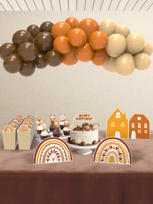 Boho Natural Gökkuşağı Temalı Doğum Günü Süsü Parti Seti – Midi