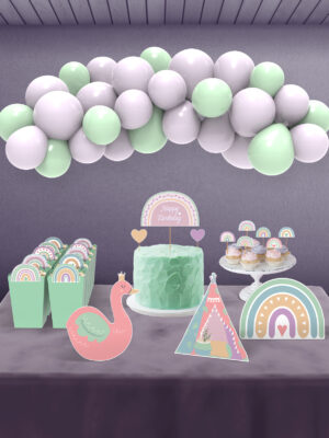 Boho Girl Gökkuşağı Temalı Kız Çocuk Doğum Günü Süsü Parti Seti – Midi