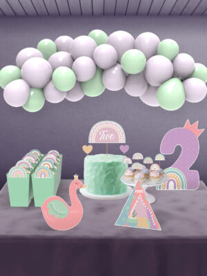 Boho Baby Girl Gökkuşağı Temalı 2 Yaş Kız Çocuk Doğum Günü Süsü Parti Seti – Midi