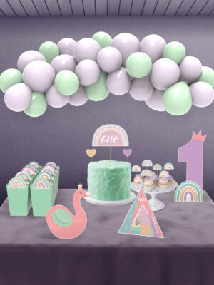 Boho Baby Girl Gökkuşağı Temalı 1 Yaş Kız Bebek Doğum Günü Süsü Parti Seti – Midi