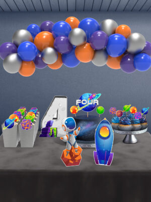 Uzay Temalı 4 Yaş Doğum Günü Süsü Parti Seti - Midi