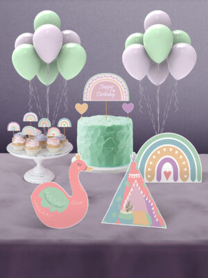 Boho Girl Gökkuşağı Temalı Kız Çocuk Doğum Günü Süsü Parti Seti – Mini