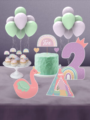 Boho Baby Girl Gökkuşağı Temalı 2 Yaş Kız Çocuk Doğum Günü Süsü Parti Seti – Mini