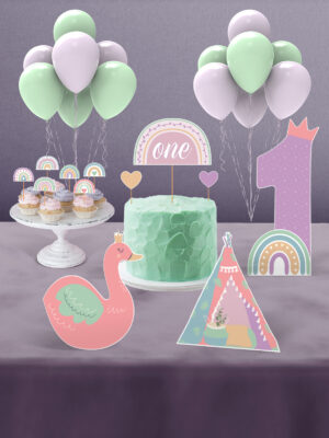Boho Baby Girl Gökkuşağı Temalı 1 Yaş Kız Bebek Doğum Günü Süsü Parti Seti – Mini