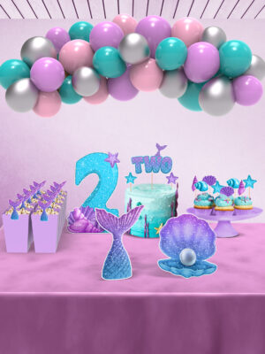 Deniz Kızı Temalı 2 Yaş Doğum Günü Süsü Parti Seti - Midi