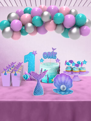 Deniz Kızı Temalı 1 Yaş Doğum Günü Süsü Parti Seti - Midi