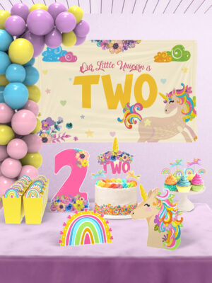 Unicorn Temalı 2 Yaş Doğum Günü Süsü Parti Seti - Maxi