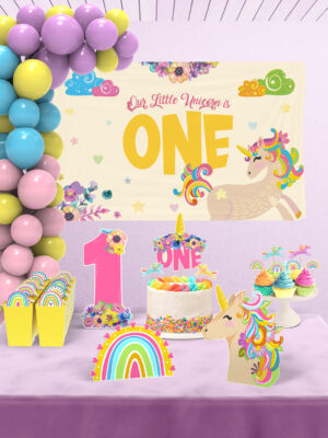 Unicorn Temalı 1 Yaş Doğum Günü Süsü Parti Seti - Maxi