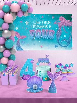 Deniz Kızı Temalı 4 Yaş Doğum Günü Süsü Parti Seti - Maxi