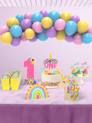 Unicorn Temalı 1 Yaş Doğum Günü Süsü Parti Seti - Midi