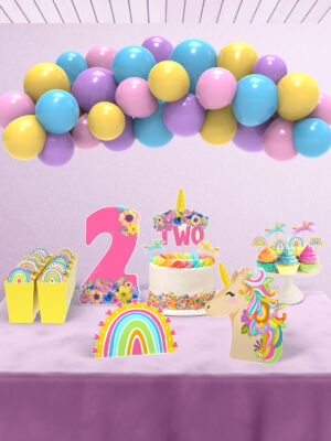 Unicorn Temalı 2 Yaş Doğum Günü Süsü Parti Seti - Midi