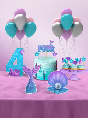 Deniz Kızı Temalı 4 Yaş Doğum Günü Süsü Parti Seti - Mini