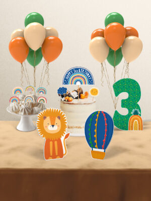 Boho Baby Multicolor Gökkuşağı Temalı 3 Yaş Erkek Bebek Doğum Günü Süsü Parti Seti - Mini