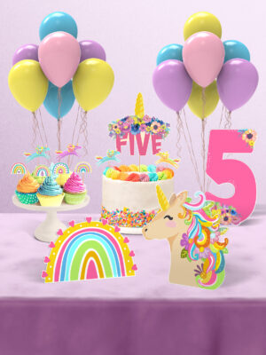 Unicorn Temalı 5 Yaş Doğum Günü Süsü Parti Seti - Mini