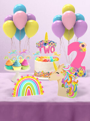 Unicorn Temalı 2 Yaş Doğum Günü Süsü Parti Seti - Mini