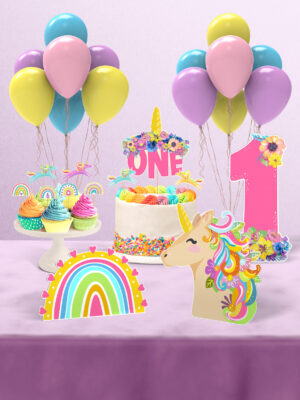 Unicorn Temalı 1 Yaş Doğum Günü Süsü Parti Seti - Mini