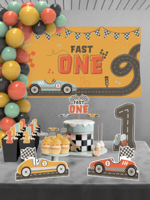 Retro Araba Temalı Fast One 1 Yaş Doğum Günü Süsü Parti Seti - Maxi