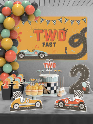 Retro Araba Temalı Two Fast 2 Yaş Doğum Günü Süsü Parti Seti - Maxi