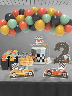 Retro Araba Temalı Two Fast 2 Yaş Doğum Günü Süsü Parti Seti - Midi