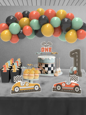 Retro Araba Temalı Fast One 1 Yaş Doğum Günü Süsü Parti Seti - Midi