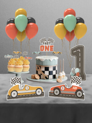 Retro Araba Temalı Fast One 1 Yaş Doğum Günü Süsü Parti Seti - Mini