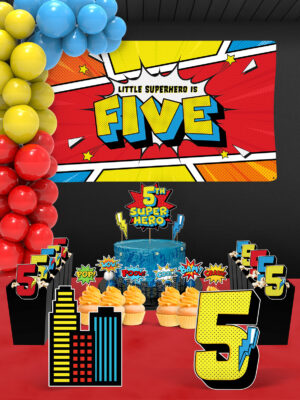 Süper Kahraman Temalı 5 Yaş Doğum Günü Süsü Parti Seti (Spiderman, Batman, Superman Uyumlu) - Maxi