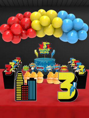 Süper Kahraman Temalı 3 Yaş Doğum Günü Süsü Parti Seti (Spiderman, Batman, Superman Uyumlu) - Midi