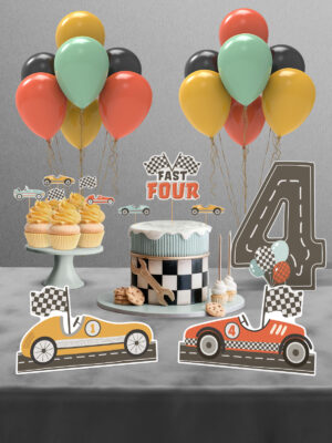 Retro Araba Temalı Fast Four 4 Yaş Doğum Günü Süsü Parti Seti - Mini