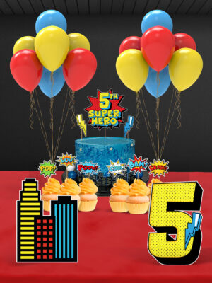 Süper Kahraman Temalı 5 Yaş Doğum Günü Süsü Parti Seti (Spiderman, Batman, Superman Uyumlu) - Mini