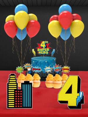 Süper Kahraman Temalı 4 Yaş Doğum Günü Süsü Parti Seti (Spiderman, Batman, Superman Uyumlu) - Mini