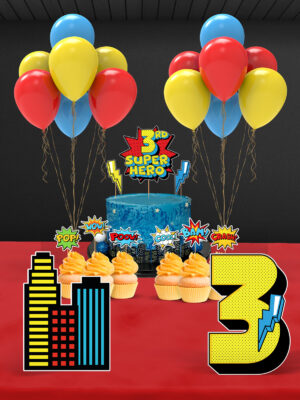 Süper Kahraman Temalı 3 Yaş Doğum Günü Süsü Parti Seti (Spiderman, Batman, Superman Uyumlu) - Mini