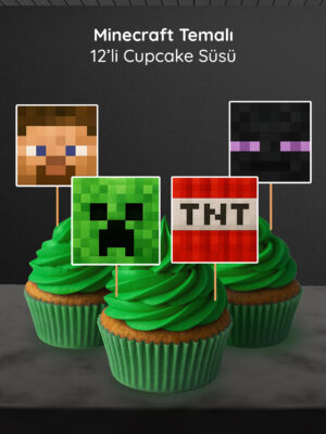 Minecraft Temalı 12'li Cupcake Süsü