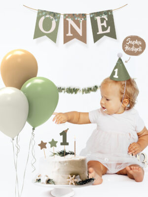 Okaliptus Temalı 1 Yaş Minimal Doğum Günü Parti Seti