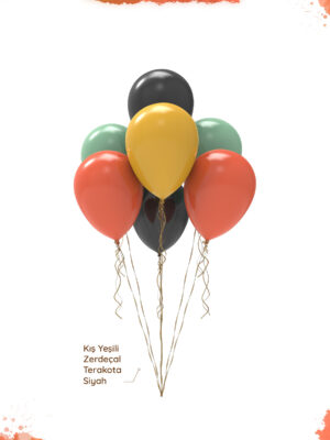 Retro Araba Temalı Balon Seti - Kış Yeşili, Zerdeçal, Terakota ve Siyah Karışık Balon